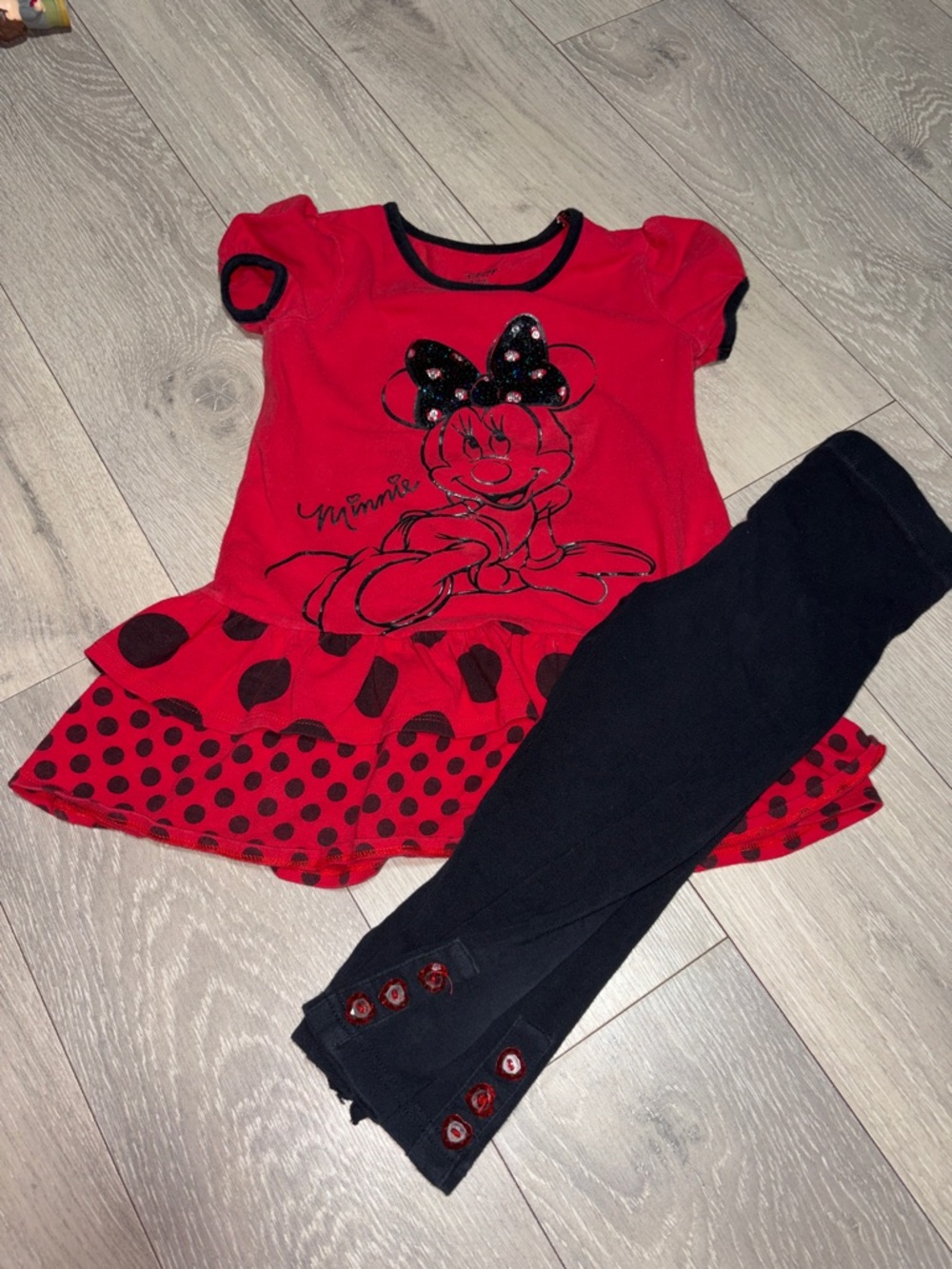 Disney Red and Black Crewneck Top